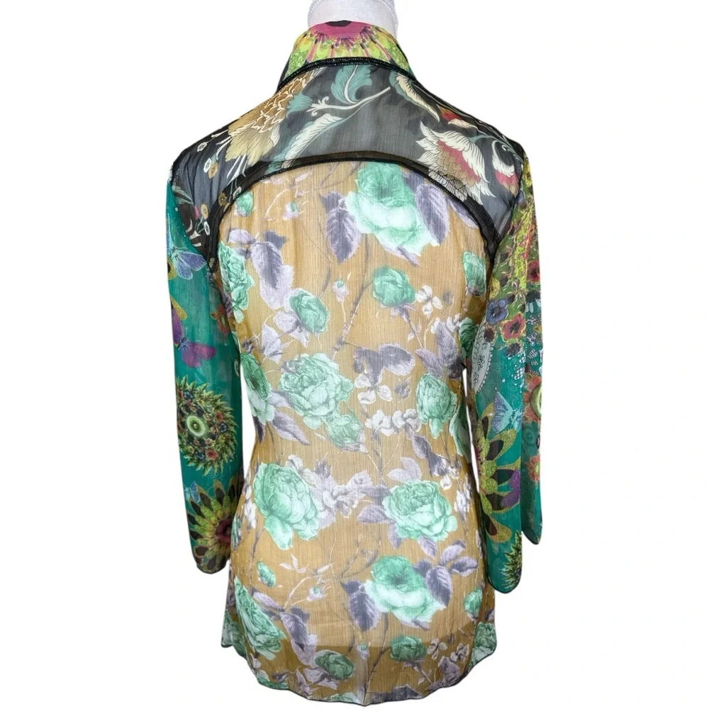 Adore Multicolor Floral Sheer Button Down Shirt NWOT - Picture 3 of 6